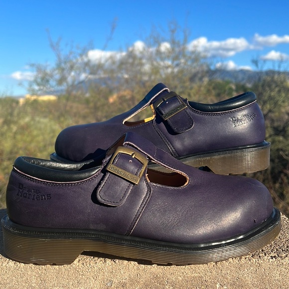 🏴 Vintage MIE Dr. Martens Purple Steel Toe Chunky Mary Jane UK 6 - Picture 3 of 17